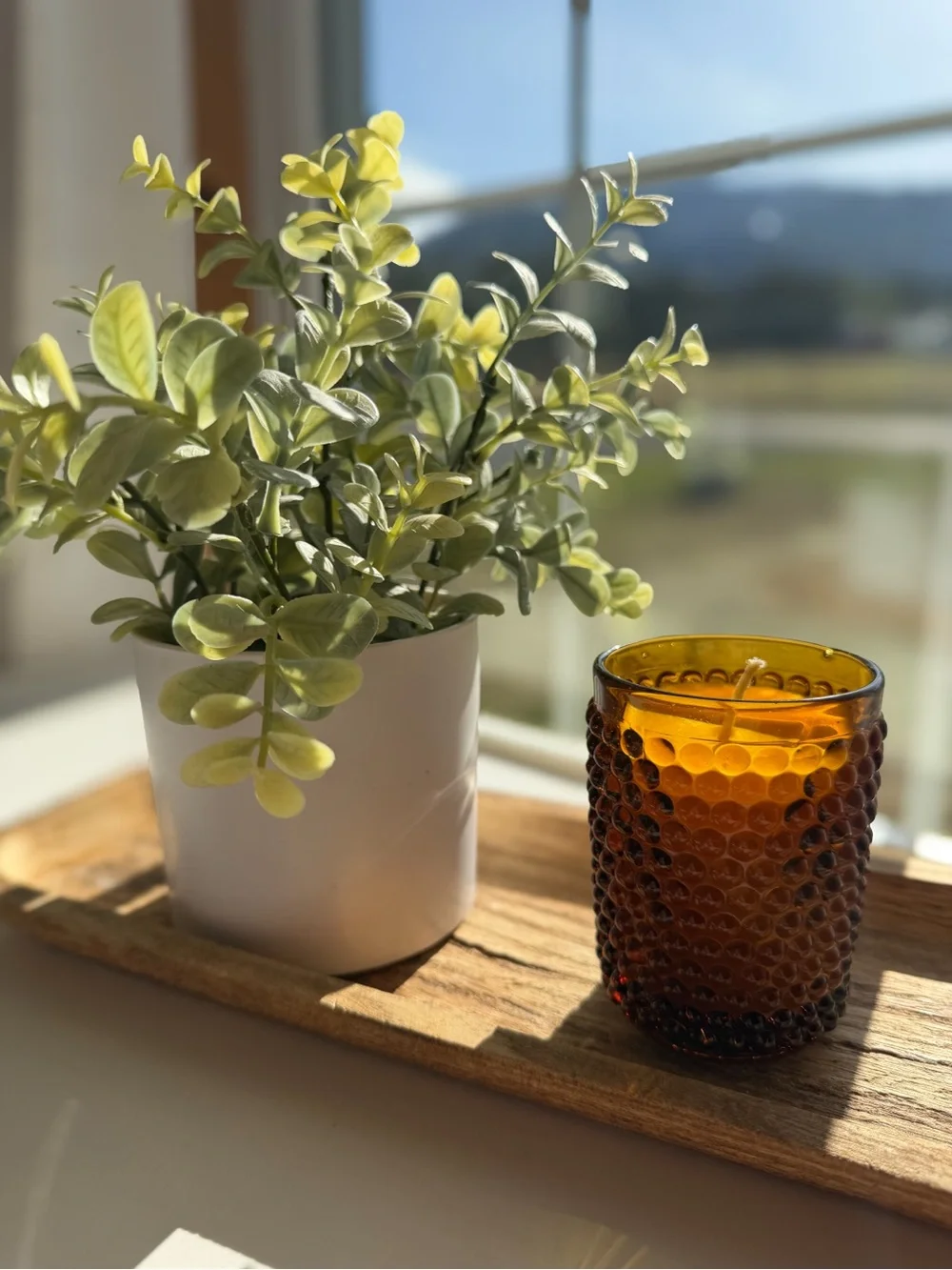 Pure Beeswax Candle in Amber Textured Glass Jar Natural Non Toxic Healthy Home